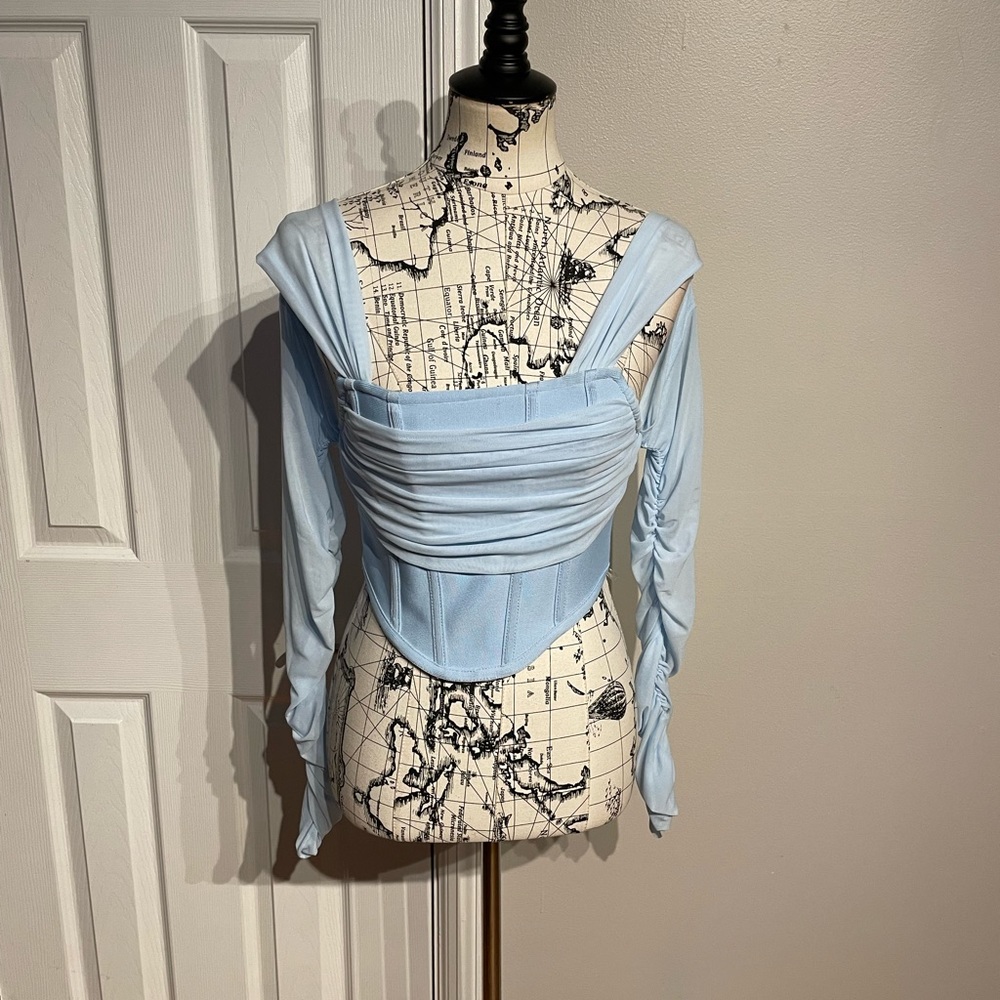 NWOT Akira Baby Sky Sheer Crop Y2k corset bandage straps off Shoulder Vintage S